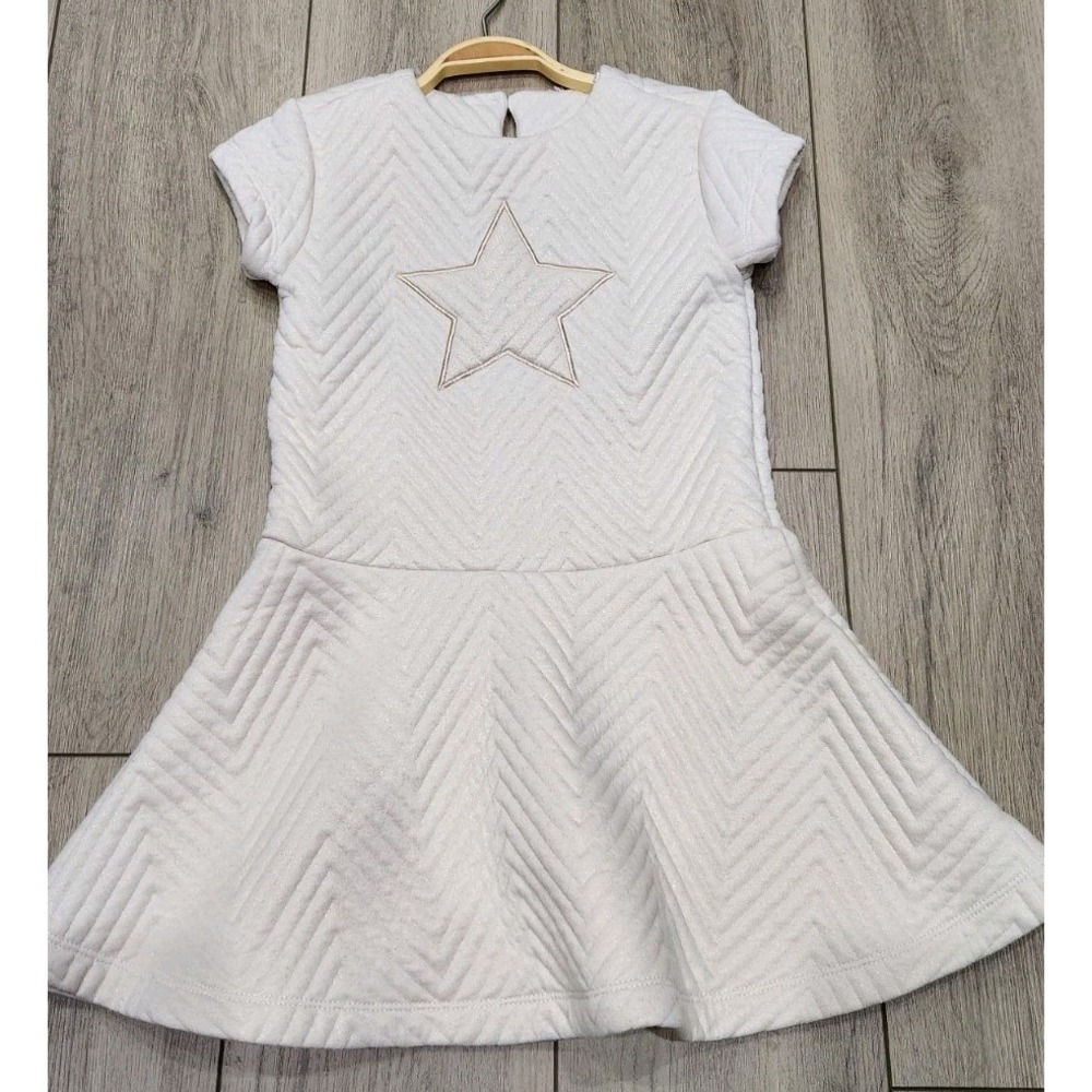PL Kids Girl Dress 6‎ White W/ Gold Shimmer Quilted A-Line Party Holiday Dress